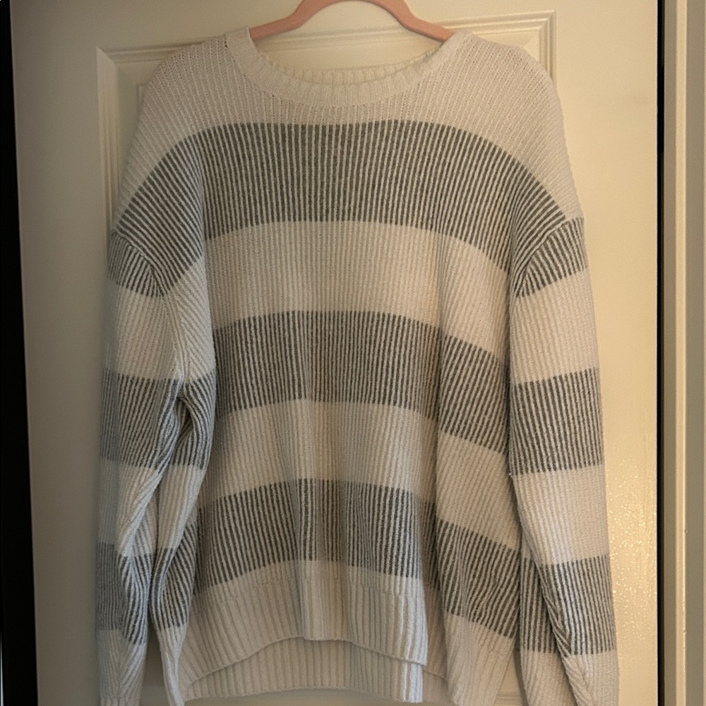 Hollister Gray and White Striped Sweater